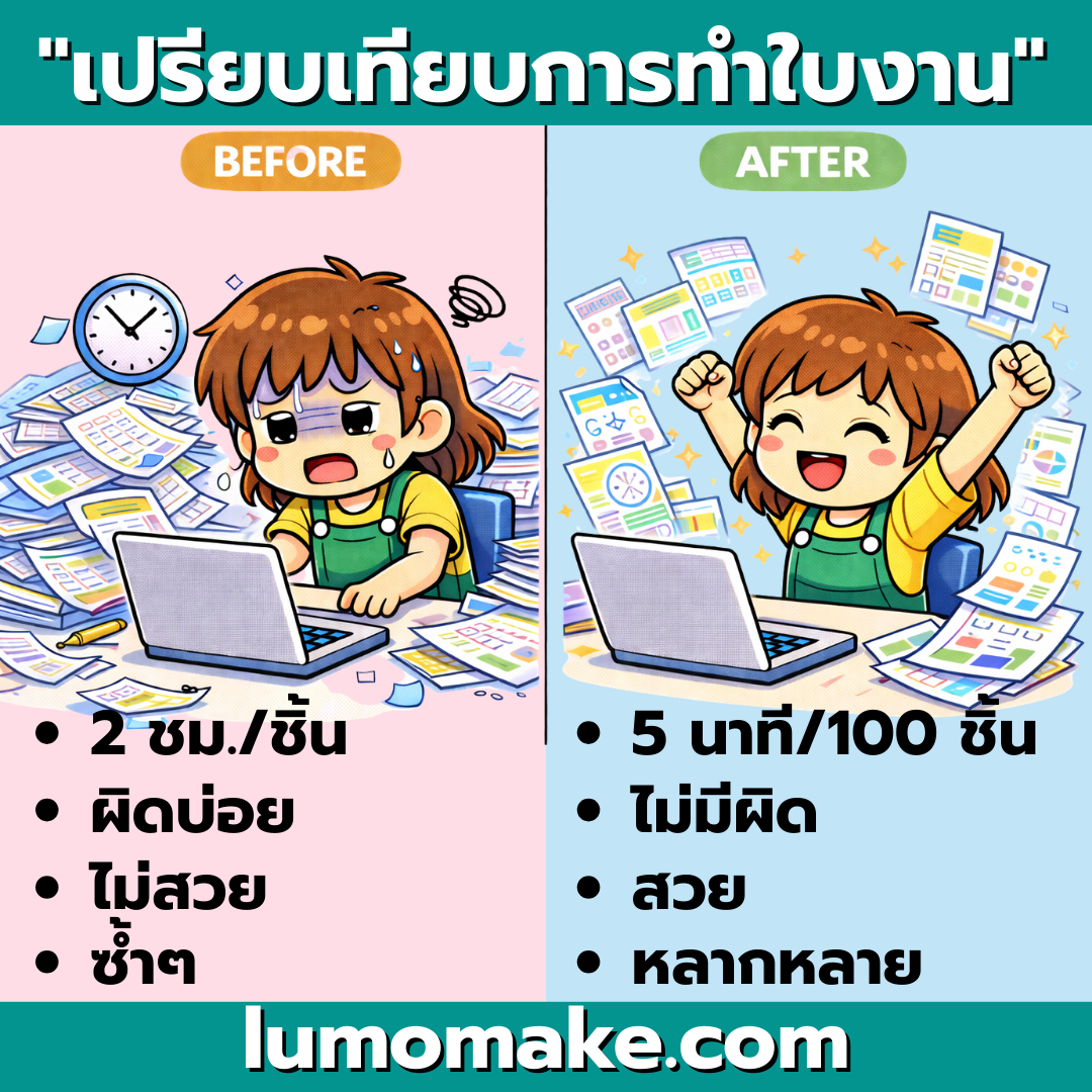 เปรียบเทียบ: ทำใบงานเอง vs ใช้ Lumo Make